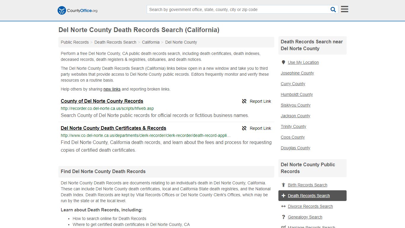 Death Records Search - Del Norte County, CA (Death ...