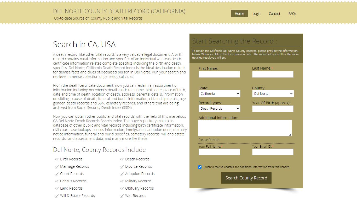 Del Norte County, California Public Death Records with SSN