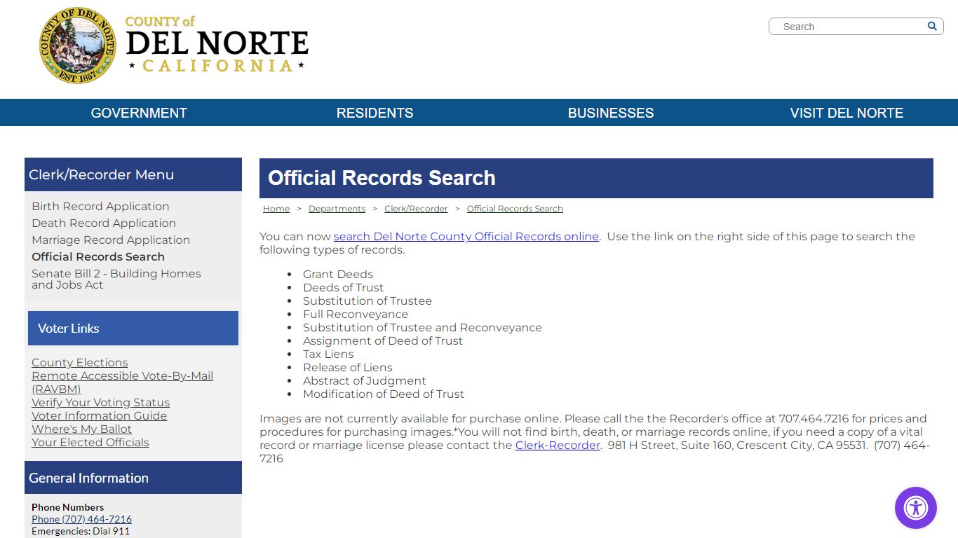 County of Del Norte, California - Official Records Search